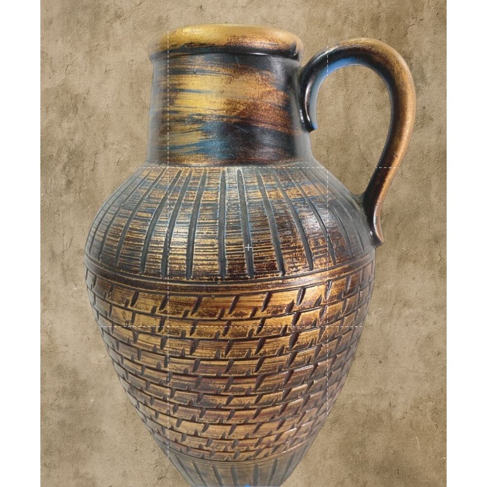 Vintage Norleans Japan Textured Pottery Vase Jug Bronze Brown MCM Decor 9”